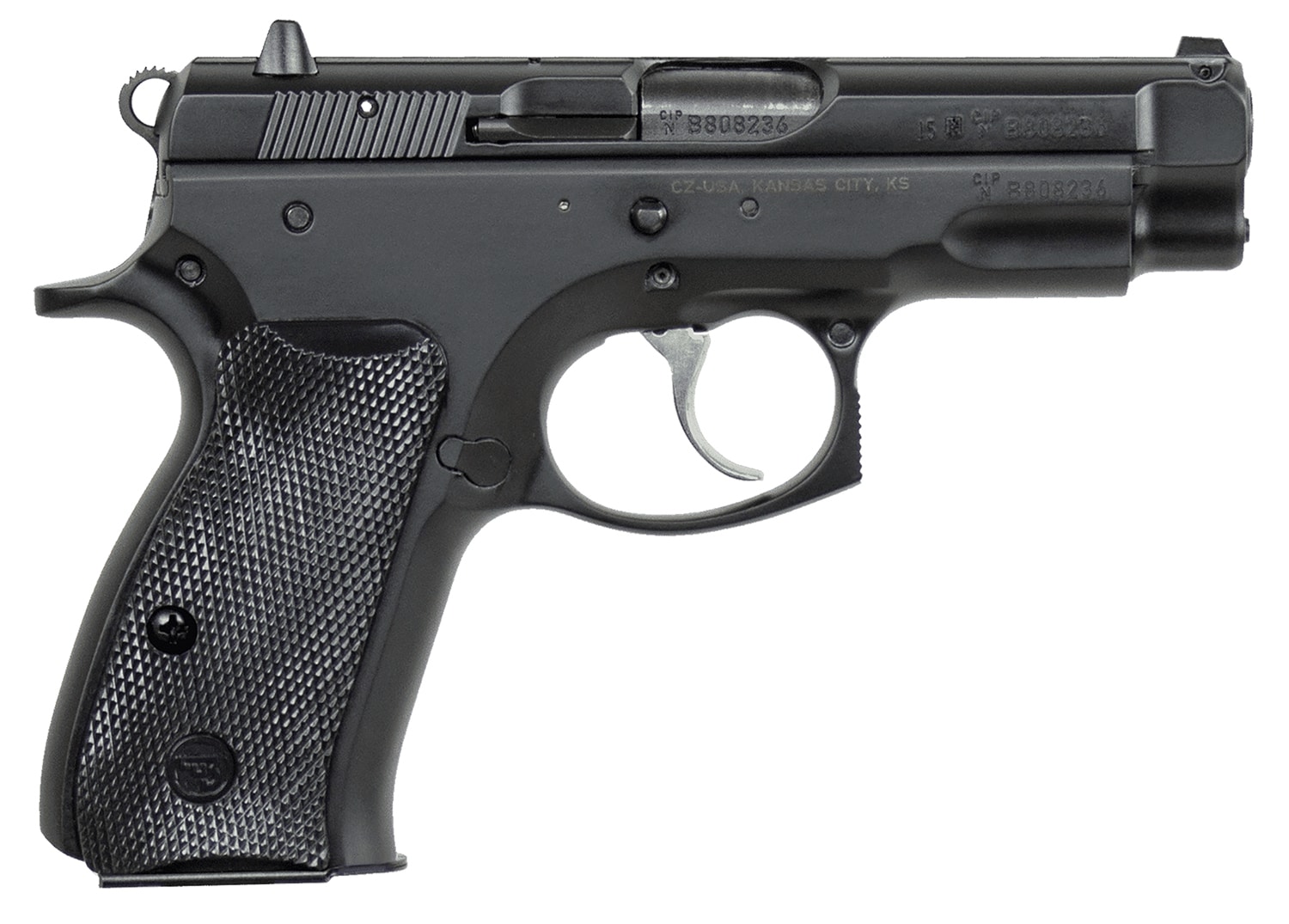 CZ-USA 01190 75 Compact 9mm Luger 10+1 3.75" Black Steel Barrel & Serrated Slide, Black Polycoat Steel Frame w/Beavertail, Black Plastic Grip, Right Hand