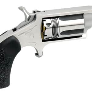 North American Arms 22MSTW Wasp Snub Nose 22 WMR 5 Shot 1.13" Stainless Steel Vent Rib Barrel, Stainless Steel Frame & Cylinder, Black Pebbled Rubber Grip, Exposed Hammer