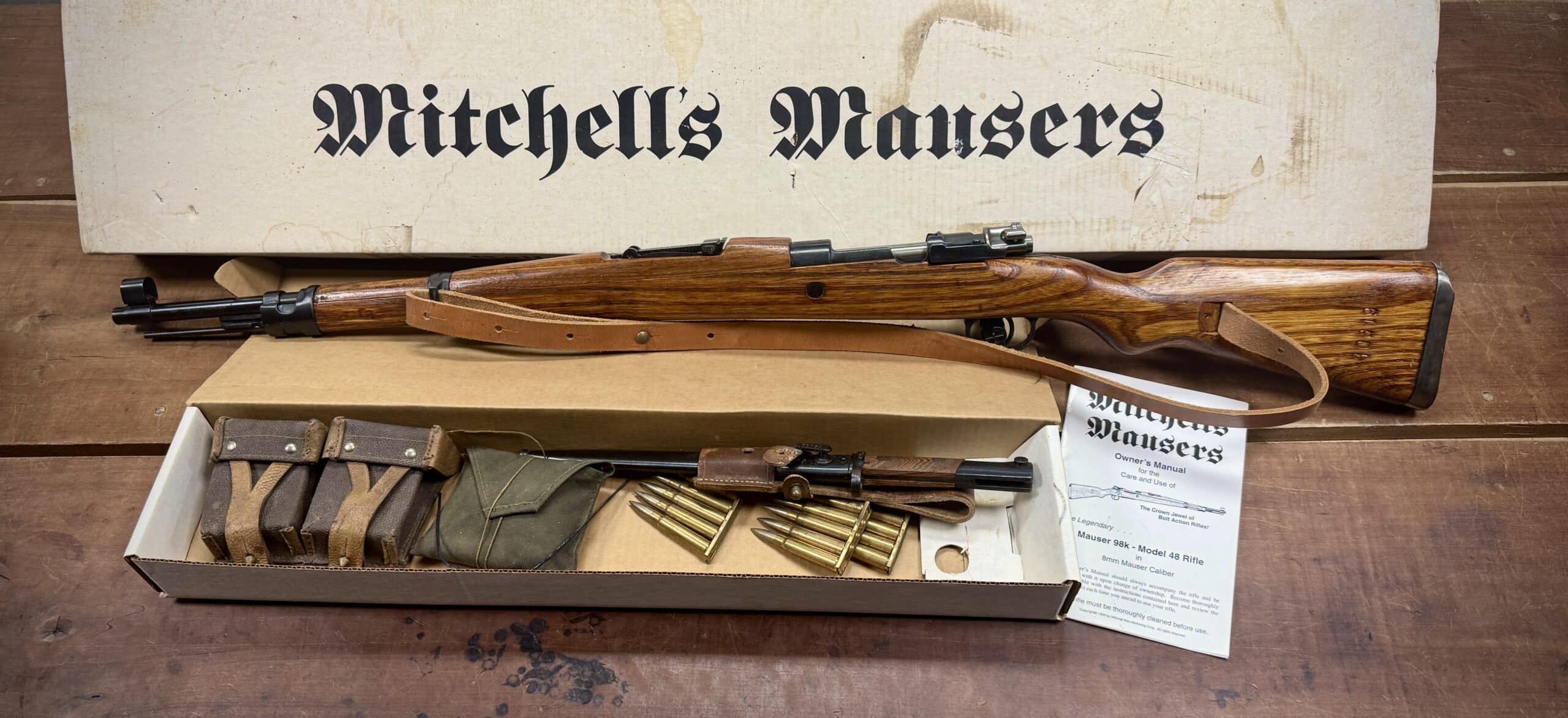 MITCHELL'S MAUSERS CHAMBERED IN 8MM MAUSER WITH BOX AND PAPERS AND BAYONET