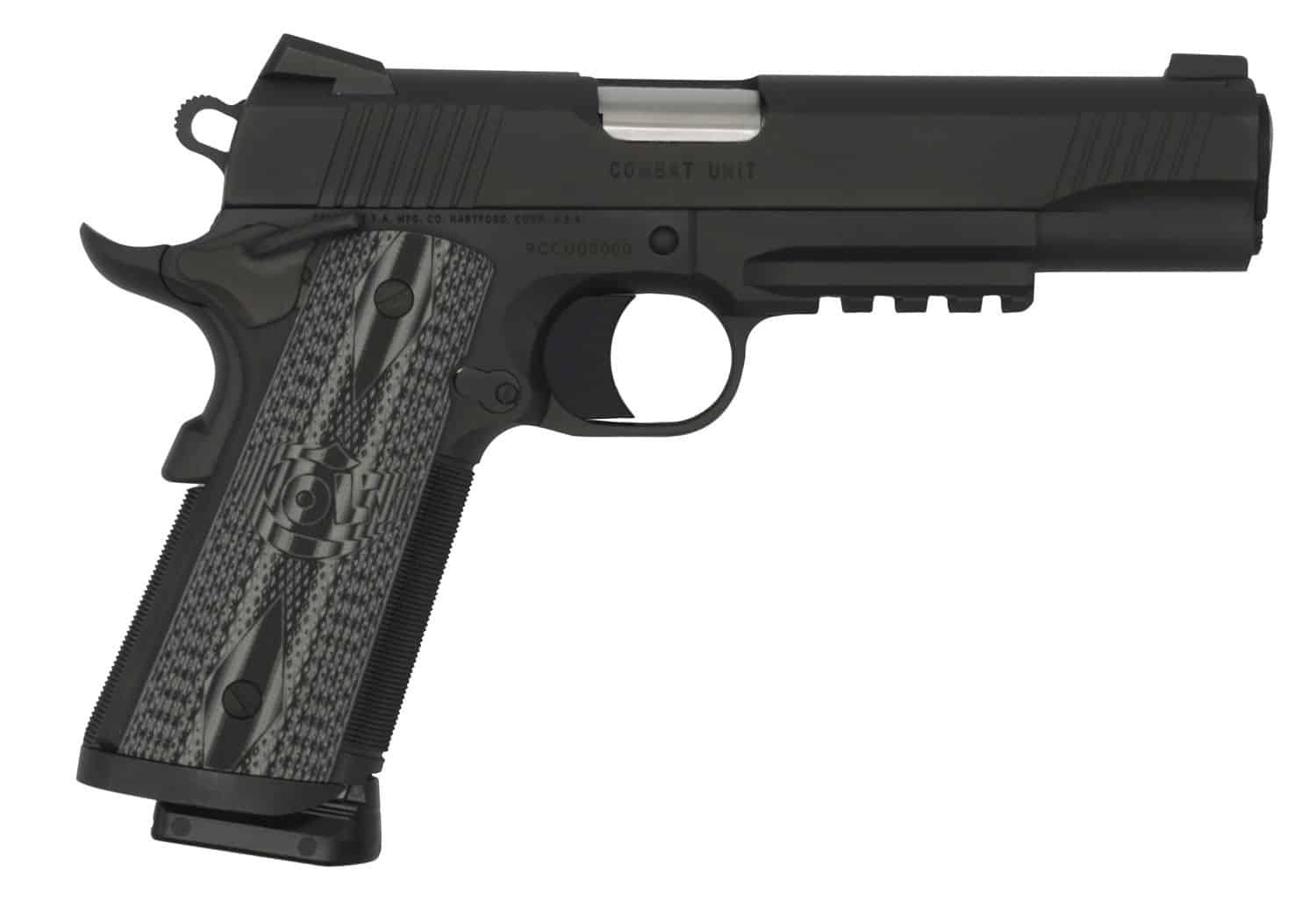 Colt Mfg O1080RGCCU CCU Rail Government 45 ACP 8+1 5" Stainless National Match Barrel, Matte Black DLC Serrated Stainless Steel Slide & Frame w/Picatinny Rail Black Scalloped G10 Grip, Ambidextrous
