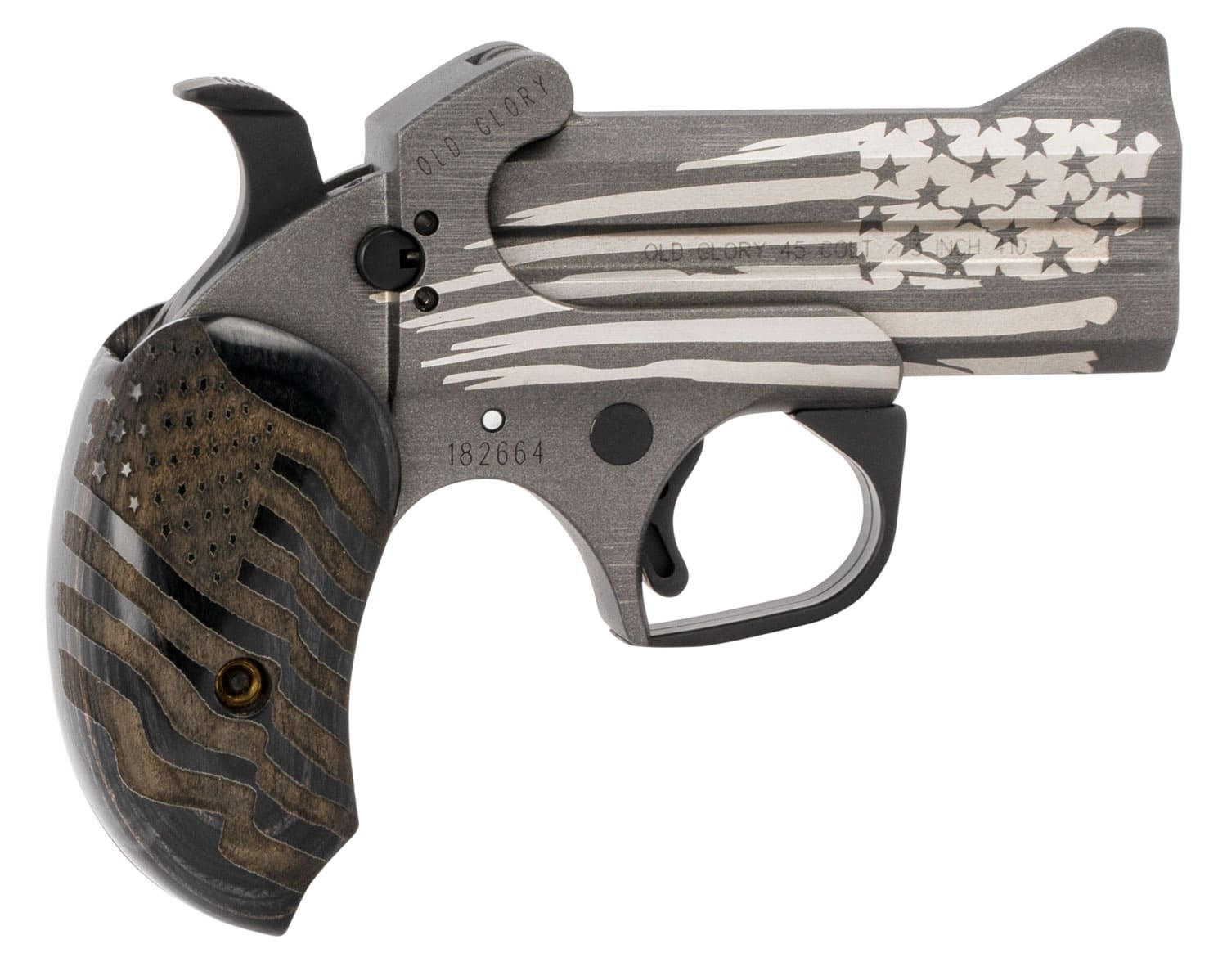 Bond Arms BAOG Old Glory 45 Colt (LC)/410 Gauge 2rd 3.50" Stainless Barrel & Frame w/Cerakote Finished Laser Engraved American Flag, Auto Extractors & Rebounding Hammer, Custom Engraved Extended Blac