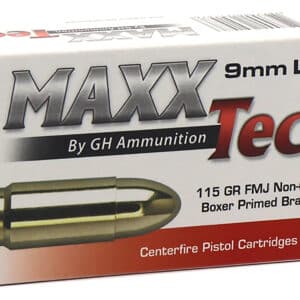 MaxxTech PTGB9MMB Brass Pistol 9mmLuger 115gr Full Metal Jacket 50 Per Box/10 Case