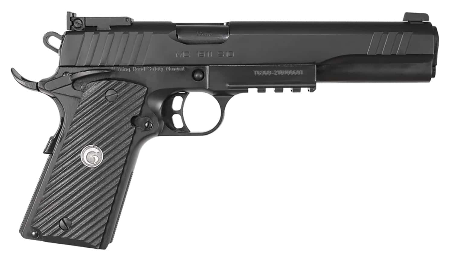 EAA GIRSAN 390600 MC1911S Hunter Full Size 10mm Auto 8+1 6" Black Steel Barrel, Blued Serrated Slide, Matte Black Steel Frame w/Accessory Rail & Beavertail, Black Checkered Polymer Grips Ambidextrous