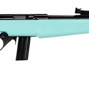 Rossi RB22 Compact 22 LR 10+1, 16" Matte Black Button Rifled Free Floating Steel Barrel, Matte Black Stainless Steel Receiver, Cyan Monte Carlo Stock, Right Hand