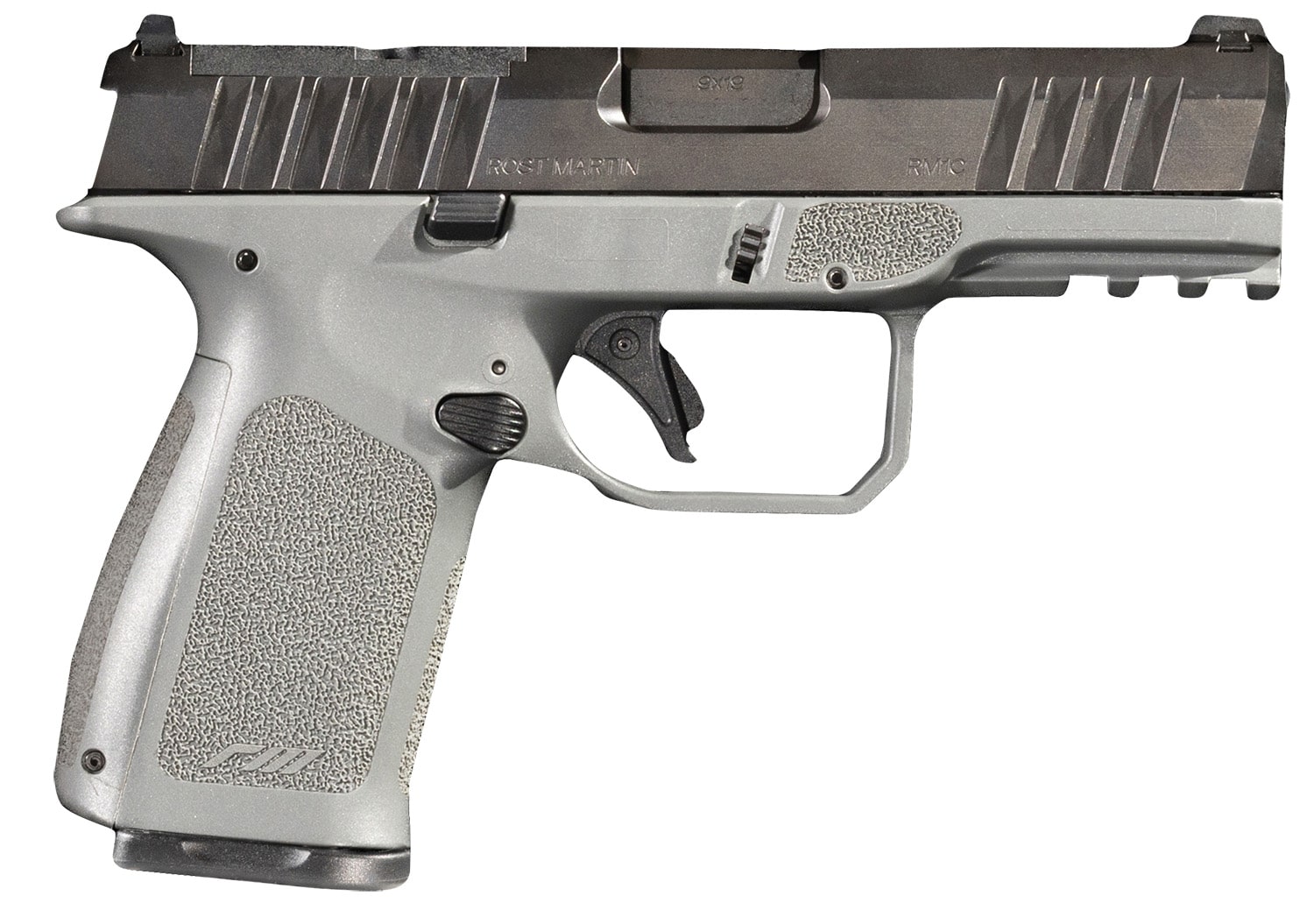 Rost Martin RM1CGRYOSP RM1C 9mm Luger 17+1 4" Black Match Grade Barrel, Black Tenifer Optic Ready/Serrated Steel Slide, Stone Gray Polymer Frame w/Picatinny Rail, Textured Grip, Ambidextrous