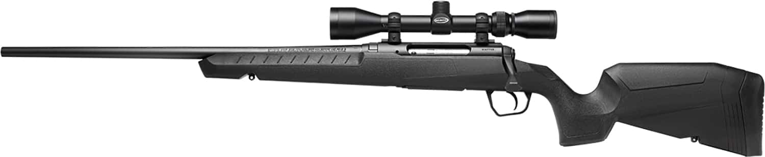 Savage Arms 32014 Axis XP Combo 243 Win 4+1 22" Matte Black Button Rifled Barrel, Matte Black Drilled & Tapped Carbon Steel Receiver, Fixed Sporter Black Synthetic Stock, Weaver 3-9x40mm, Left Hand