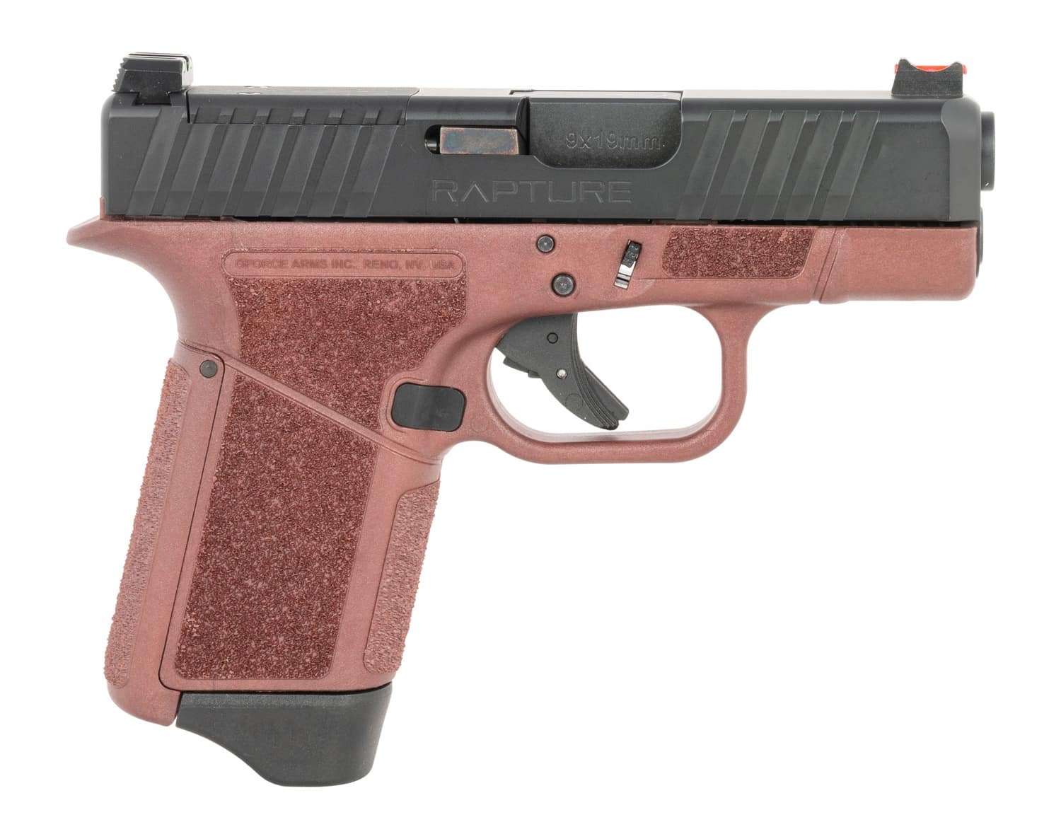 Gforce Arms GF932512CB Rapture Sub-Compact Frame 9mm Luger 12+1 3.25" Black Steel Barrel, Black Steel Optic Cut/Serrated Slide, Red Cerakote Polymer Frame, Shield RMSc/RMR Footprint