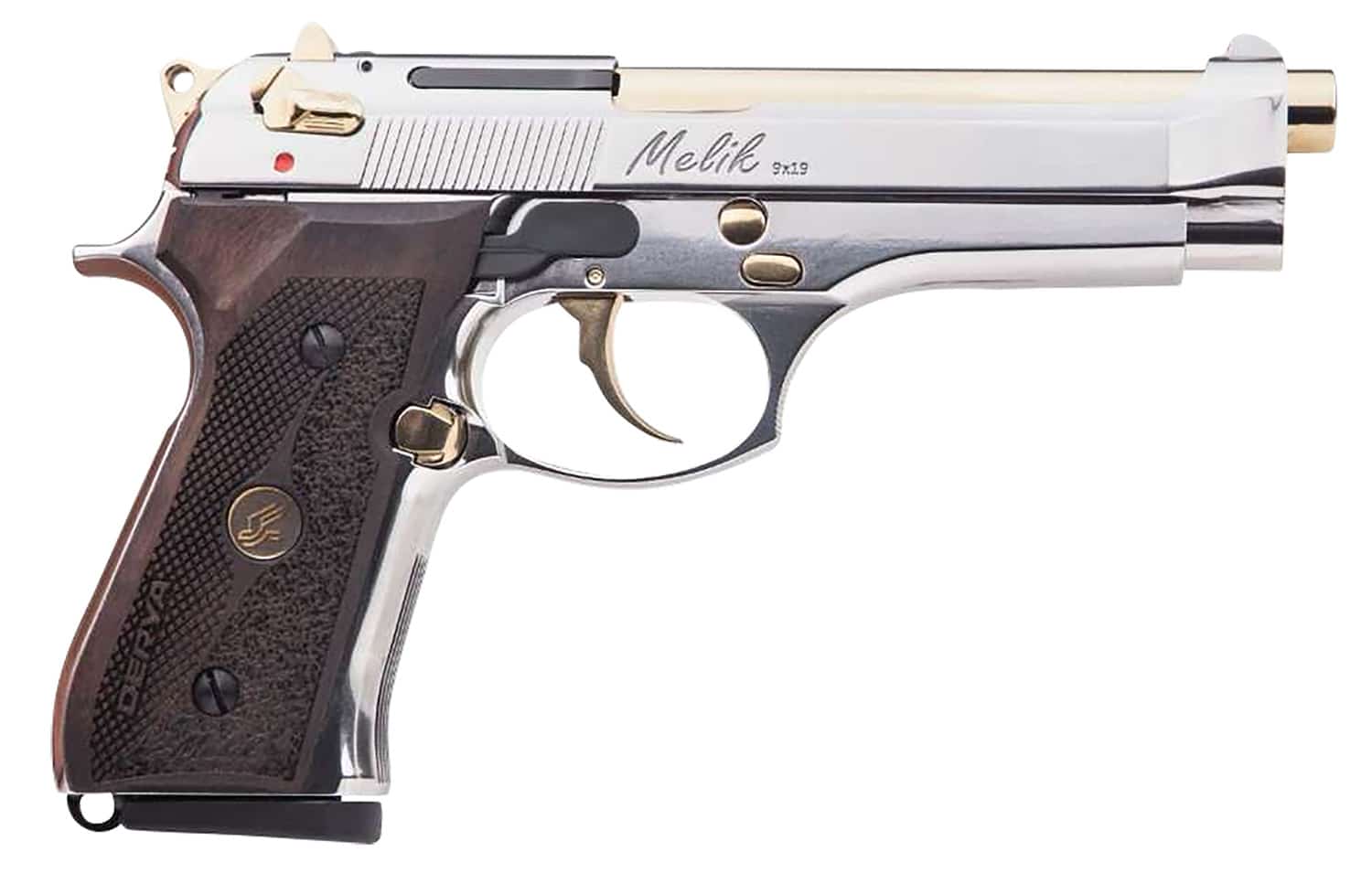 Derya Firearms MELIK9.NG.TR Melik 9mm Luger 17+1 4.90" Gold TiN Steel Barrel, Black Melonite Serrated Steel Slide, Black Aluminum Frame, Black Polymer Grip