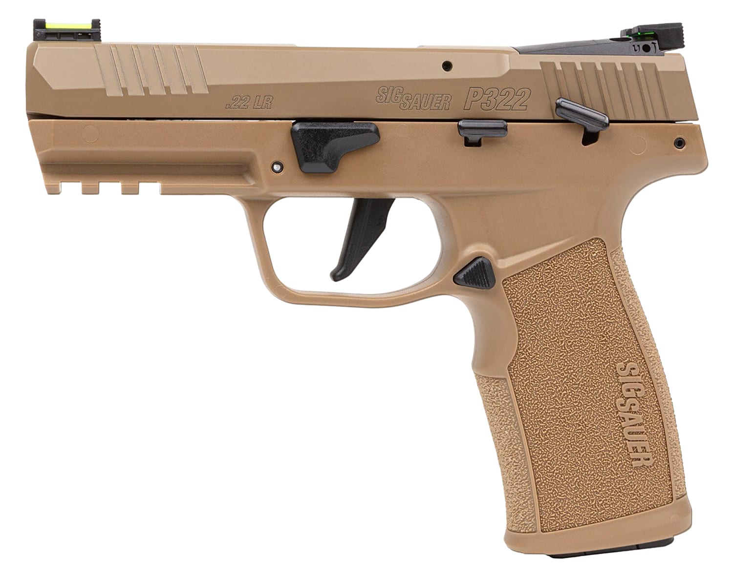 Sig Sauer 322CCAS P322 Compact Frame 22 LR 20+1 4" Black Threaded Barrel, Coyote Tan Cerakote Optic Ready/Serrated Slide, Coyote Tan Polymer Frame w/Picatinny Rail, Polymer Grip, Ambidextrous