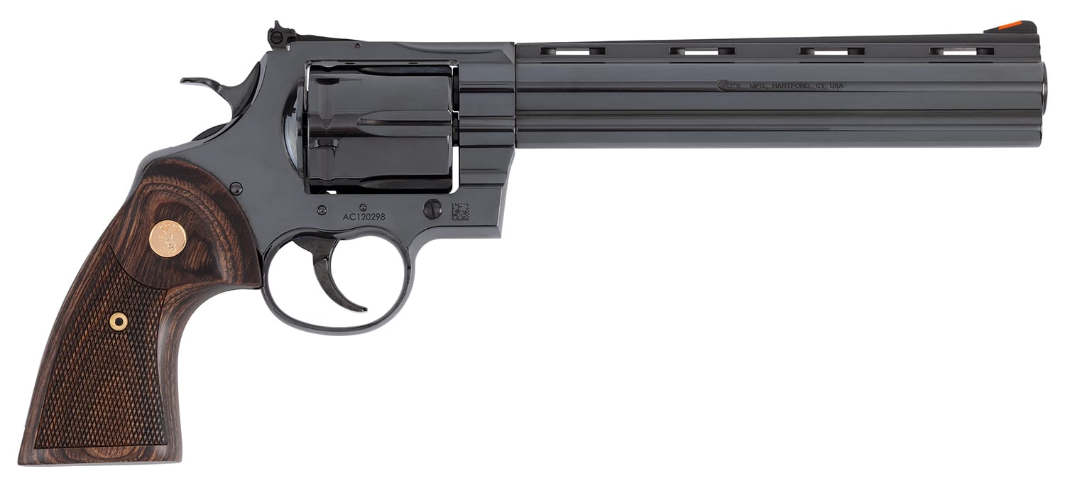 Colt Mfg ANACONDABP8WTS Anaconda Large 44 Mag 6 Shot 8" Blued Vent Rib Barrel, Cylinder, Drilled & Tapped Steel Frame, Hogue Finger Grooved Grip, Exposed Hammer