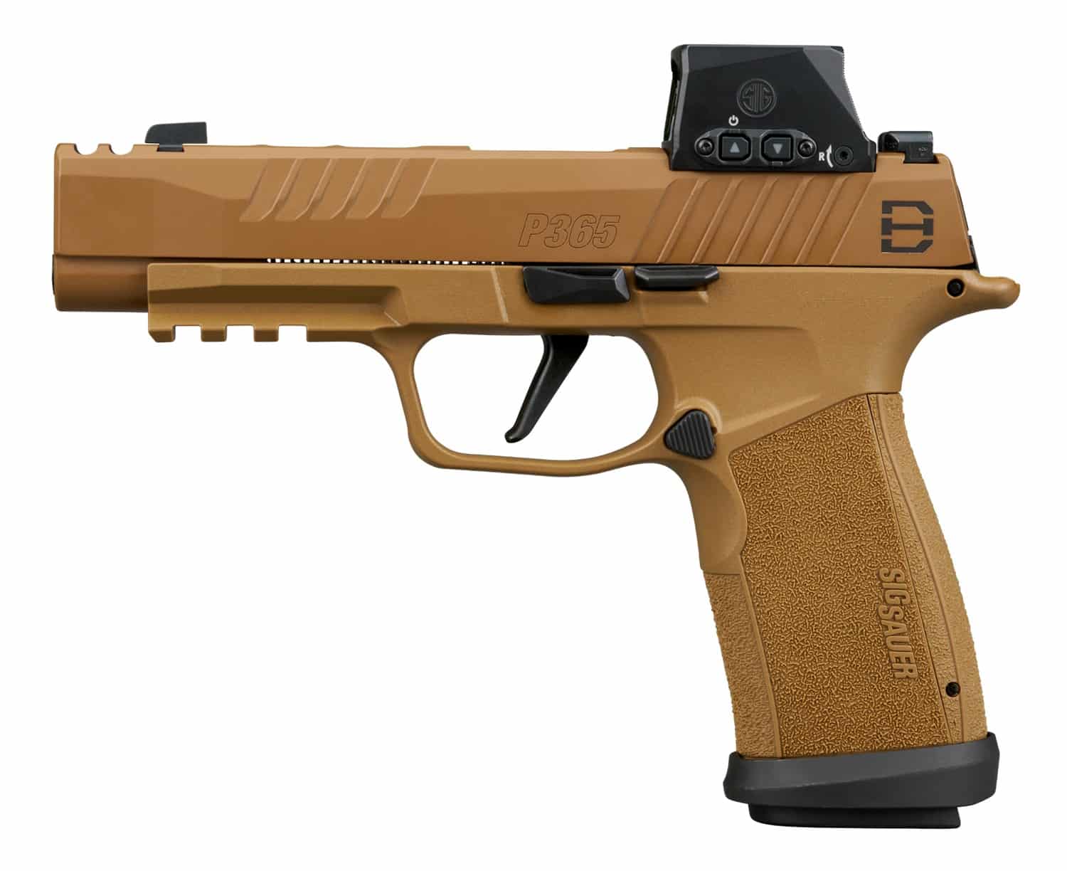 Sig Sauer 365XF9DH3RXSL P365 DH3 w/Optic Compact 9mm Luger 21+1 3.70" Black DLC Barrel, Coyote Cerakote Stainless Steel Lightening Cut/Optic Ready/Serrated Slide & Frame w/Picatinny Rail, Interchangea