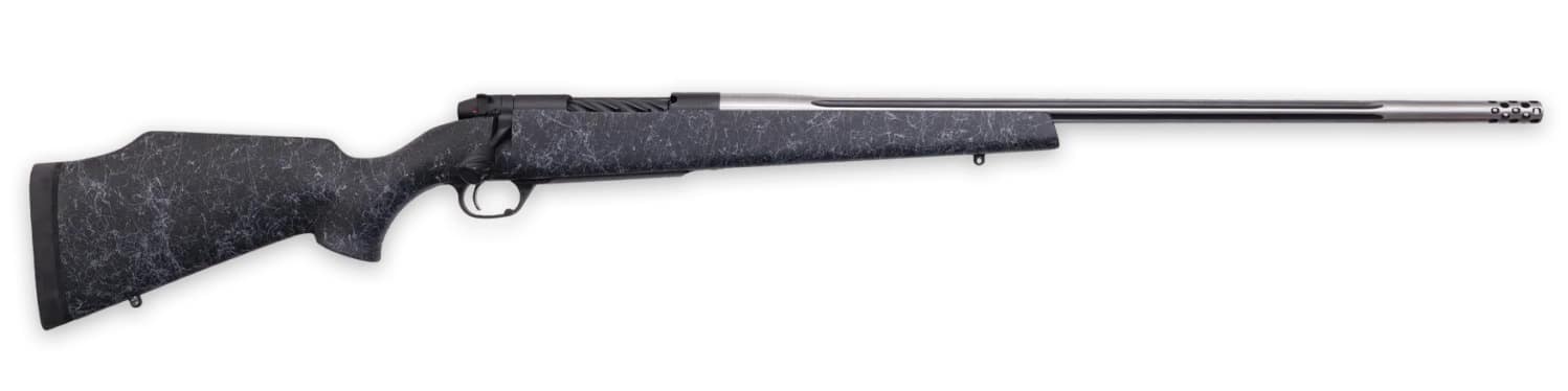 Weatherby MAM01N25RWR6B Mark V Accumark 25 WBY RPM 4+1 24" Spun Stainless w/Graphite Black Cerakote Fluted Threaded Barrel, Graphite Black Cerakote Steel Drilled & Tapped Receiver, Matte Black w/Spide