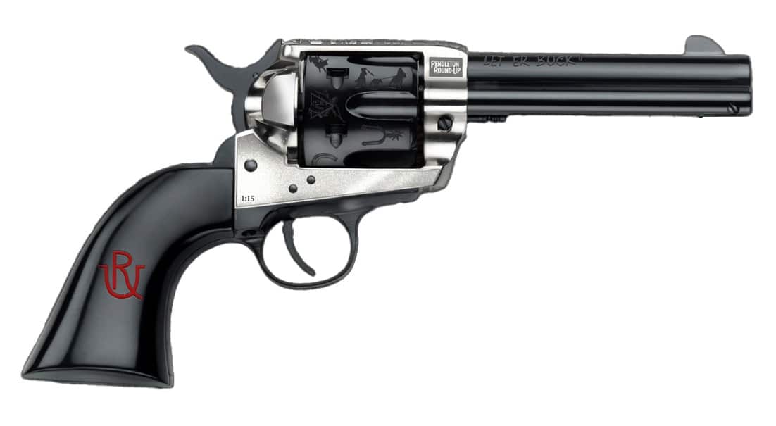 Pietta PFI357PR434BP 1873 Great Western II Pendleton Round?Up 357 Mag 6 Shot 4.75" Blued Engraved Barrel & Cylinder, Ultra Black Engraved Grip, Exposed Hammer