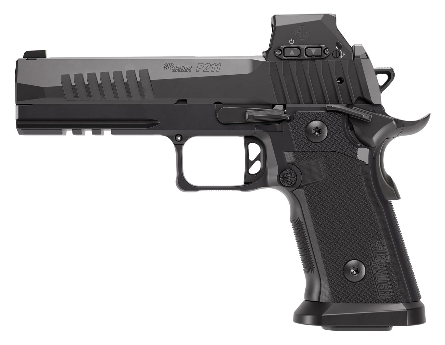 Sig Sauer 211F9GT5RXSL P211 GT5 w/Optic Full Size 9mm Luger 21+1 5" Black Barrel, Black Nitron Stainless Steel Serrated w/Optic Slide & Frame w/Beavertail & Picatinny Rail, G10 Grip Panels, Sig ROMEO-