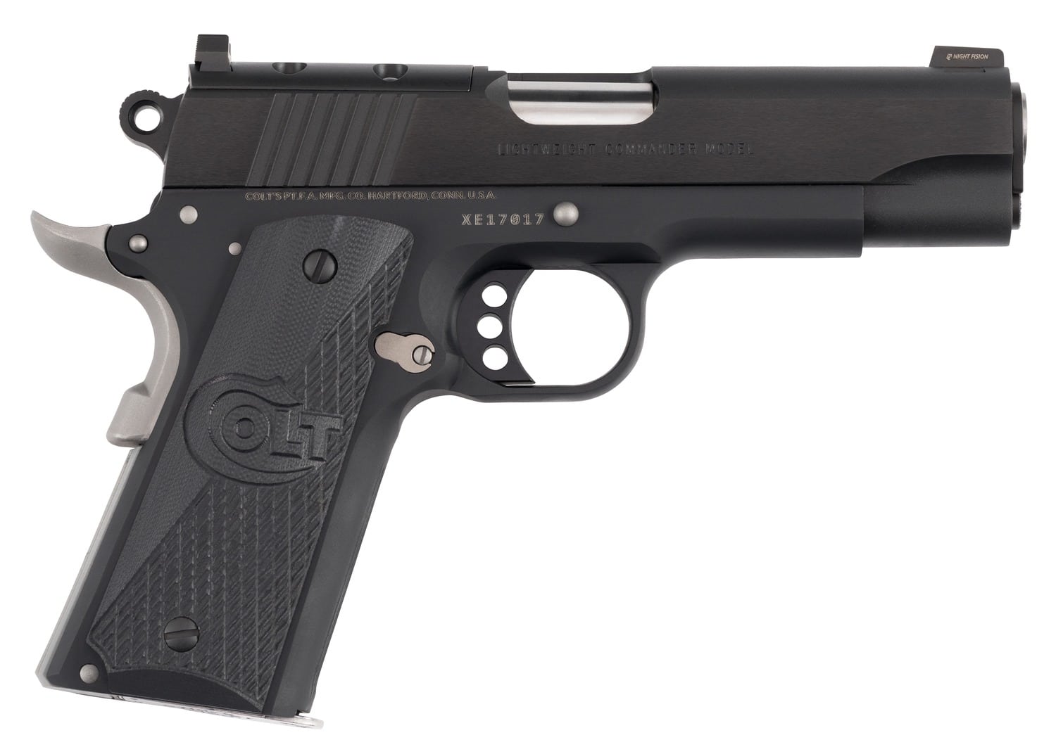 Colt Mfg O4840NC-OR Night Commander 45 ACP 8+1 4.25" Stainless Barrel, Matte Black Cerakote Stainless Steel Optic Ready/Serrated Slide, Matte Black Cerakote Aluminum Frame w/Beavertail, Black G10 Gr
