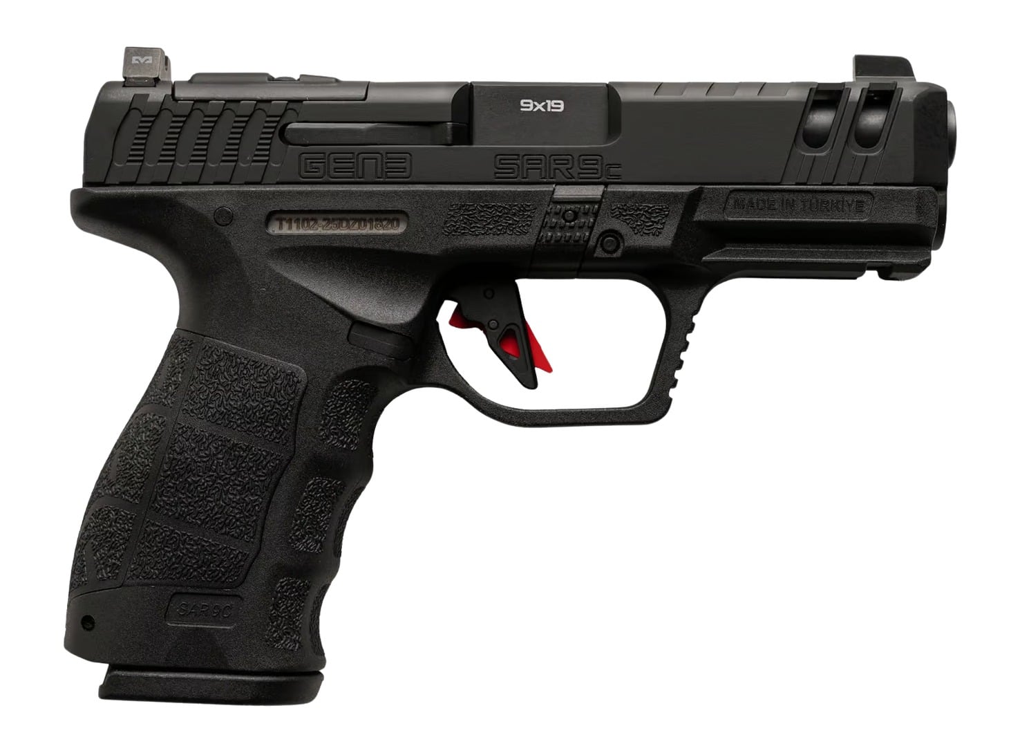 Sarsilmaz SAR9CG3BL10 SAR9 Gen3 Compact 9mm Luger 10+1 4.10" Black Barrel, Black Steel Optic Cut/Serrated Slide, Black Polymer Frame w/Picatinny Rail, Textured Grip, RMSc Footprint