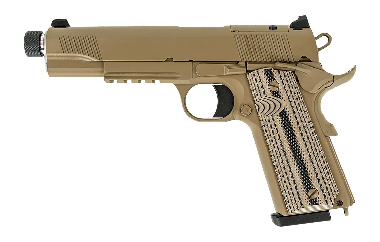 Tisas Arms 10100565 1911 Duty 45 ACP 8+1 5" Threaded Barrel, Flat Dark Earth Stainless Steel Serrated Slide & Frame w/Picatinny Rail, G10 Grip