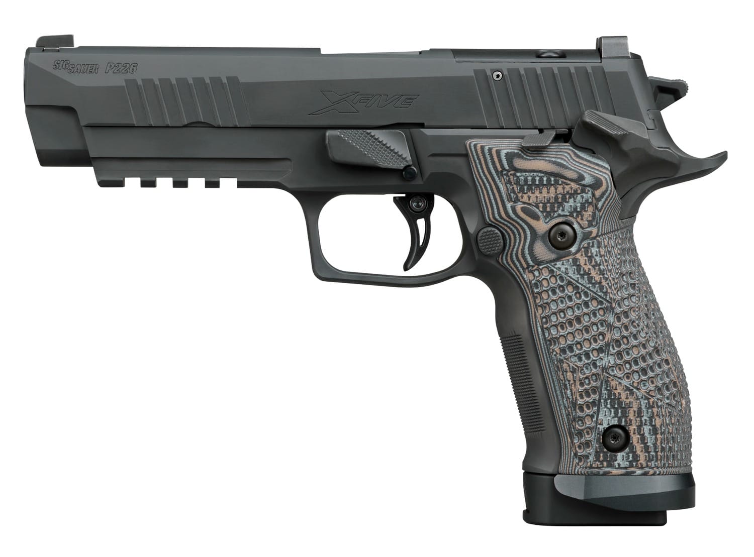 Sig Sauer 226X59XTMSAORXSL P226 XFive Extreme Full Size 9mm Luger 20+1 5" Bull Barrel, Black Nitron Stainless Steel Optic Ready/Serrated Slide & Frame w/Beavertail & Picatinny Rail, Custom Hogue G10 P