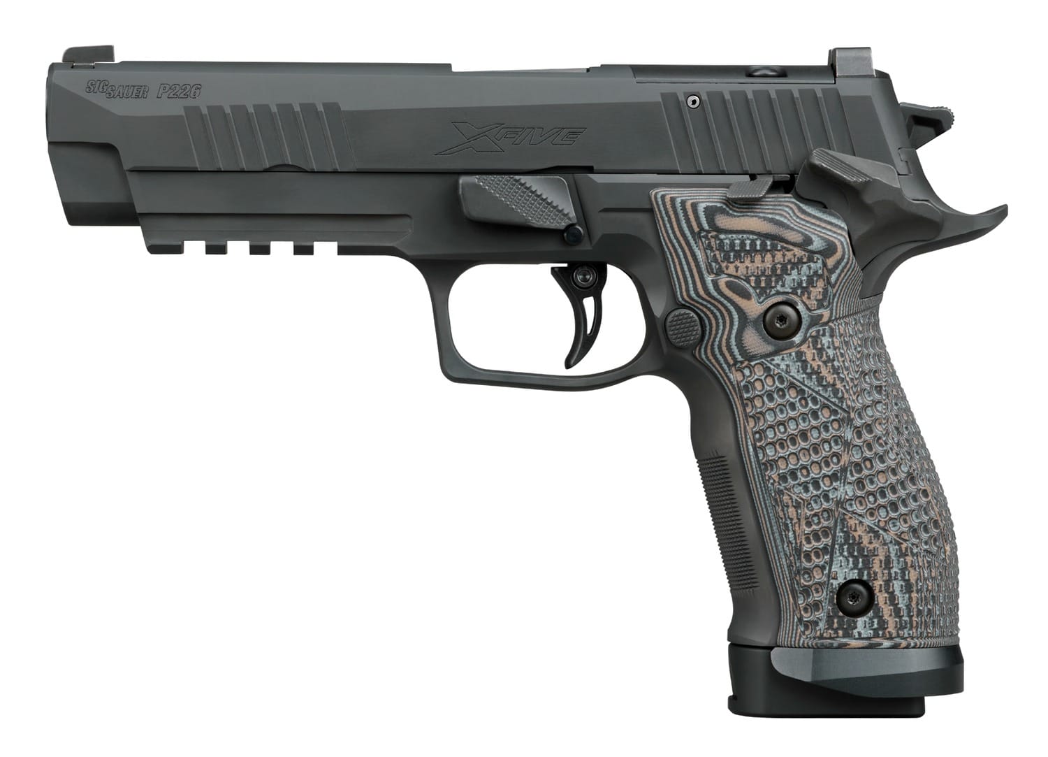 Sig Sauer 226X59XTMSAO P226 XFive Extreme Full Size 9mm Luger 10+1 5" Bull Barrel, Black Nitron Stainless Steel Optic Ready/Serrated Slide & Frame w/Beavertail & Picatinny Rail, Custom Hogue G10 Piran