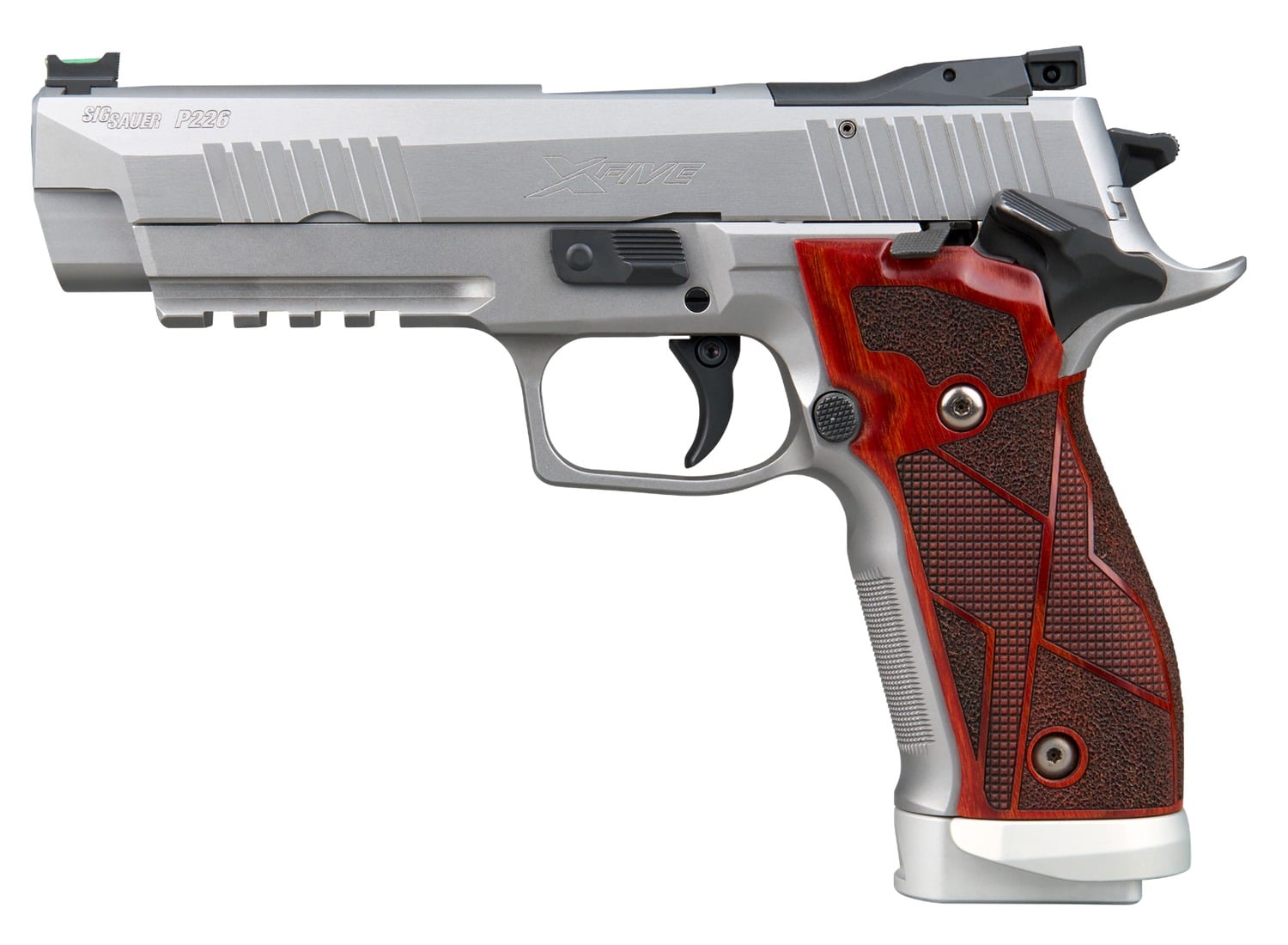 Sig Sauer 226X59XTMSAO10 P226 XFive Classic Full Size 9mm Luger 20+1 5" Bull Barrel, Stainless Steel Optic Ready/Serrated Slide & Frame w/Beavertail & Picatinny Rail, Hogue Cocobolo Grip, SIG-LOC Foot