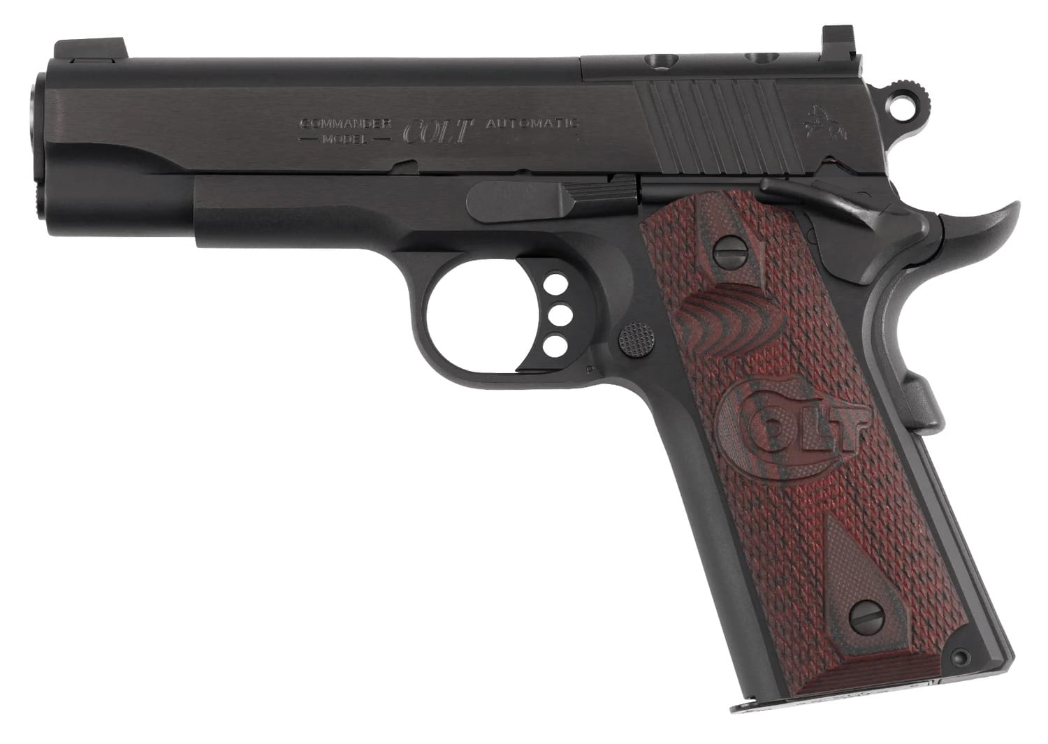 Colt Mfg O4942XEOR Commander Combat 9mm Luger 9+1 4.25" Stainless National Match Barrel, Blued Steel Optic Ready/Serrated Slide, Blued Aluminum Frame w/Beavertail, Black Cherry G10 Grips, Ambidextrous