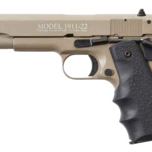 Chiappa Firearms 401120 1911-22 22 LR 10+1, 5" Black Steel Barrel, Tan Serrated Slide, Tan Aluminum Frame w/Beavertail, Black Hogue Rubber Finger Grooved Grip, Manual Thumb Safety, Right Hand