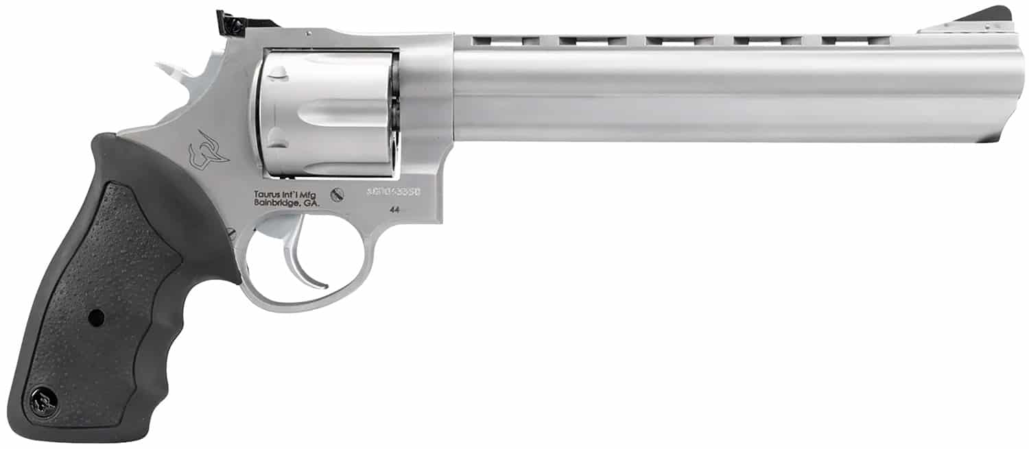Taurus 2-440089 44 Large 44 Rem Mag 6 Shot 8.37" Matte Stainless Ported Barrel, Cylinder & Frame, Black Finger Grooved Rubber Grip, Transfer Bar Safety, Exposed Hammer