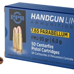 PPU PPH765P Handgun 7.65x21mmParabellum 93gr Full Metal Jacket 50 Per Box/20 Case