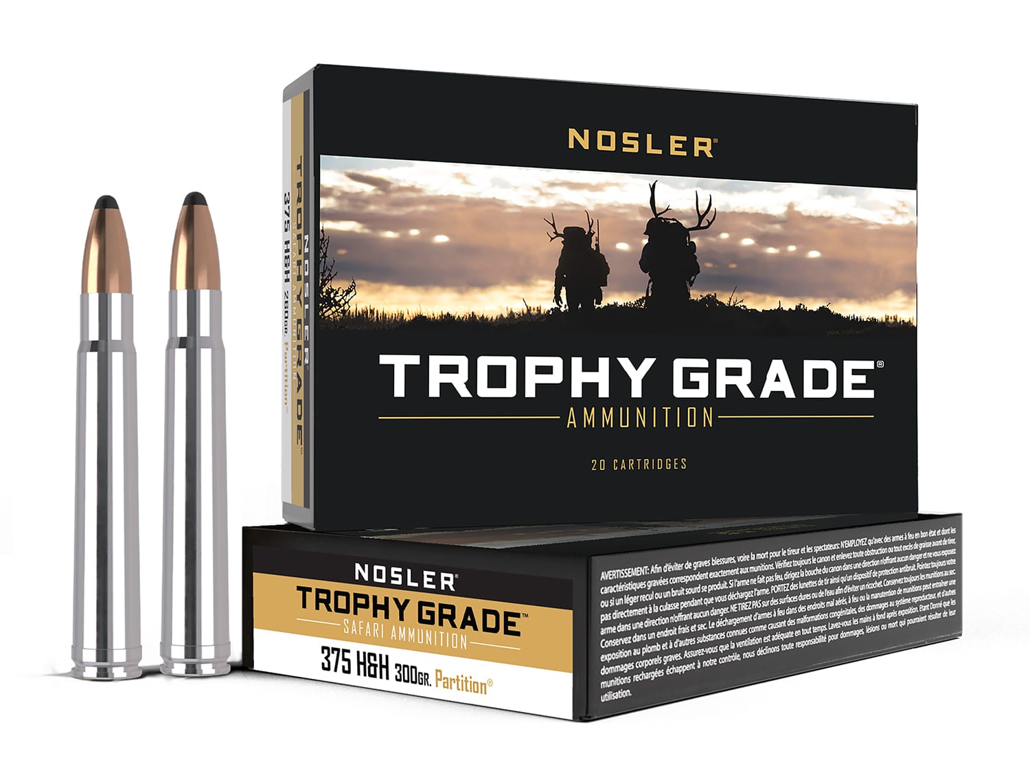 Nosler 40606 Trophy Grade Safari 375H&HMag 300gr Nosler Spitzer Partition 20 Per Box/10 Case