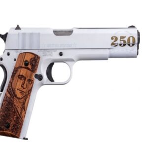 1911 Navy 250th, "Salute to Service", .45 ACP, 5", White, Black, Gold, Eng HW Grips, 7-rd