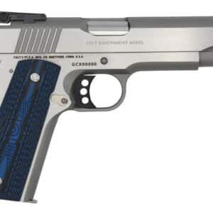 Colt Mfg O5070GCL Gold Cup Lite 45 ACP 8+1 5" Stainless National Match Barrel, Stainless Steel Serrated Slide, Stainless Steel Frame w/Beavertail, Blue Scalloped G10 Grip, Ambidextrous