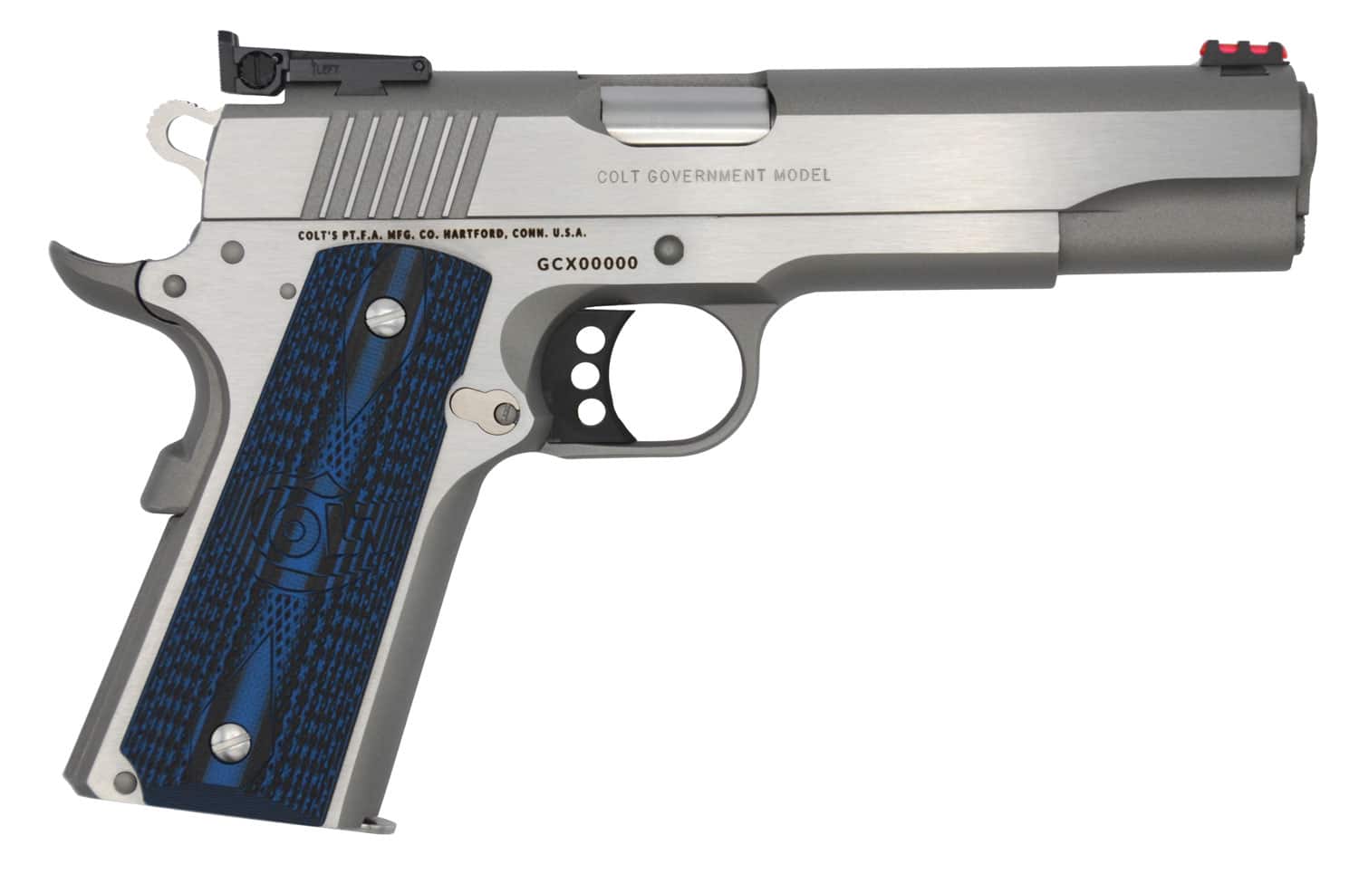 Colt Mfg O5070GCL Gold Cup Lite 45 ACP 8+1 5" Stainless National Match Barrel, Stainless Steel Serrated Slide, Stainless Steel Frame w/Beavertail, Blue Scalloped G10 Grip, Ambidextrous