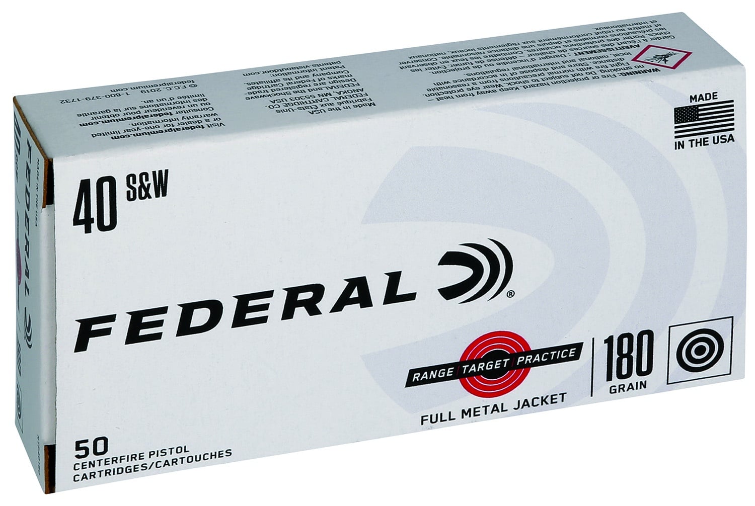 Federal RTP40180 Range & Target 40S&W 180gr Full Metal Jacket 50 Per Box/20 Case