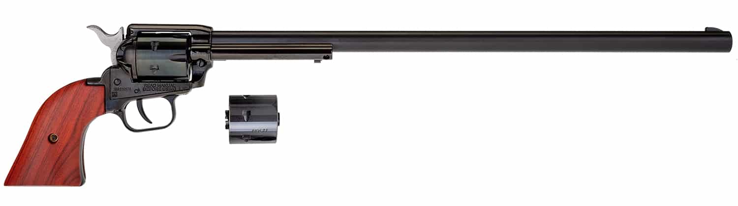 Heritage Mfg RR22MB16 Rough Rider 22 LR/22 WMR 6 Shot, 16" Black Steel Barrel, Black Zinc Alloy Frame, Black Cylinder Cocobolo Grip, Hammer/Thumb Safety, Exposed Hammer