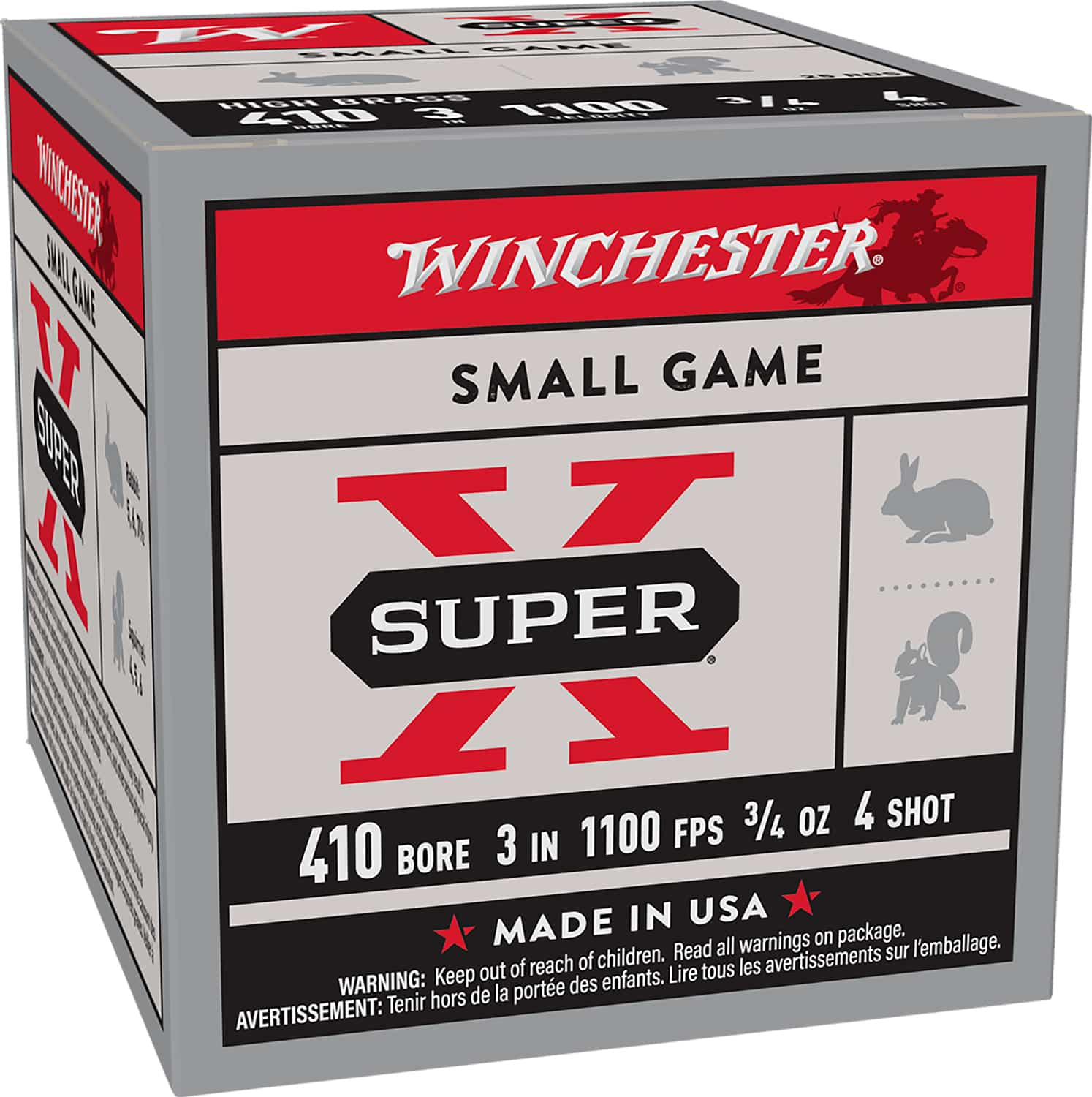 Winchester Ammo X413H4 Super X Heavy Game Load High Brass 410Gauge 3" 3/4oz 4Shot 25 Per Box/10 Case