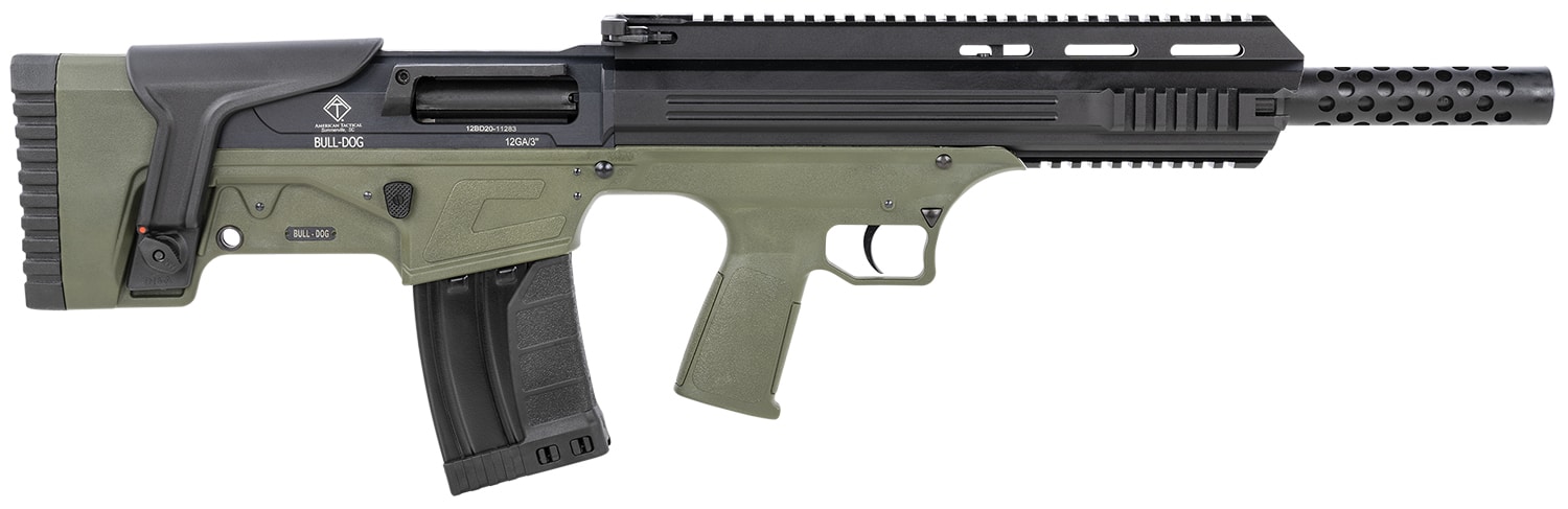 ATI ATIG12BDG Bulldog 12 Gauge Semi-Auto 3" 5+1 18.50" Black Steel Barrel, Black Aluminum Receiver, Picatinny Rail, Green Fixed Bullpup Stoc & Grip