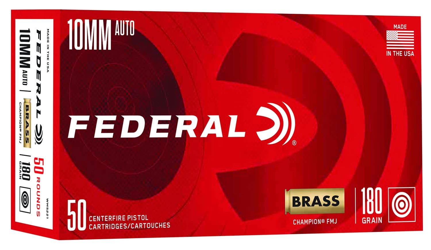Federal WM5221 Champion Training 10mmAuto 180gr Full Metal Jacket 50 Per Box/20 Case