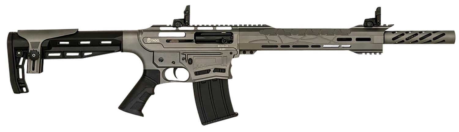 Citadel CBOSS2512TG Boss-25 12 Gauge Semi-Auto 3" 5+1 18.75" Black Steel Threaded Barrel, Tungsten Gray Picatinny Rail Receiver, Black Adj Comb Synthetic Stock, Black Finger Groove Grip