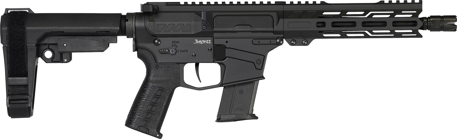 CMMG 57A340FAB Banshee MK57 5.7x28mm 20+1 8" Black Nitride Medium Taper Threaded Barrel, EML 7" M-LOK Handguards, Black Armor Cerakote Aluminum Picatinny Rail Receiver, CMMG Zeroed Grips