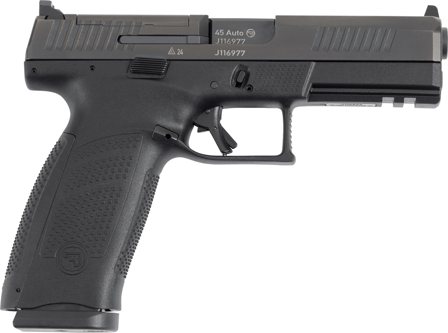 CZ-USA 91591 P-10 F Full Size Frame 45 ACP 13+1 4.50" Black Steel Barrel, Black Steel Optic Ready/Serrated Slide, Black Polymer Frame w/Picatinny Rail, Interchangeable Backstrap Grip