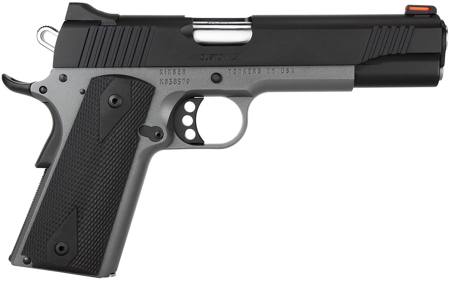 Kimber Mfg, Inc 3700693 Custom LW Shadow Ghost 45 ACP 8+1 5" Stainless Match Grade Barrel, KimPro Black Serrated Stainless Steel Slide, KimPro Gray Aluminum Frame w/Beavertail, Black Hogue Rubber Grip