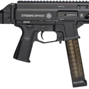 Grand Power 197892004824 SP45A3 Stribog 45 ACP 20+1 8" Black Threaded Barrel, Black Aluminum Picatinny Rail Receiver, Black SB Tactical Brace, Black Polymer Grip, Thread Protector