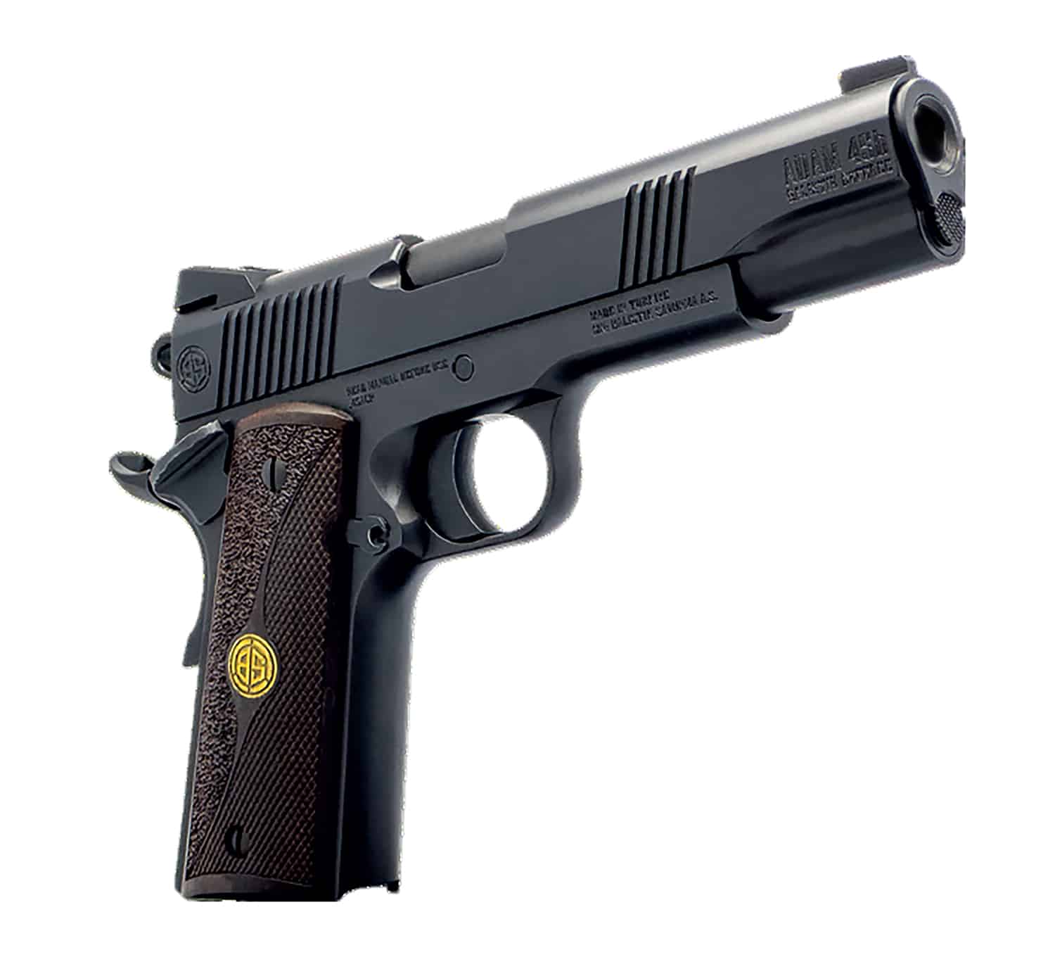 Dickinson LLC DKSN9BB 1911 Adam Full Size Frame 45 ACP 8+1 4.37" Black Button Rifled Barrel, Matte Black Serrated Aluminum Slide, Black Steel Frame, Wood Grips