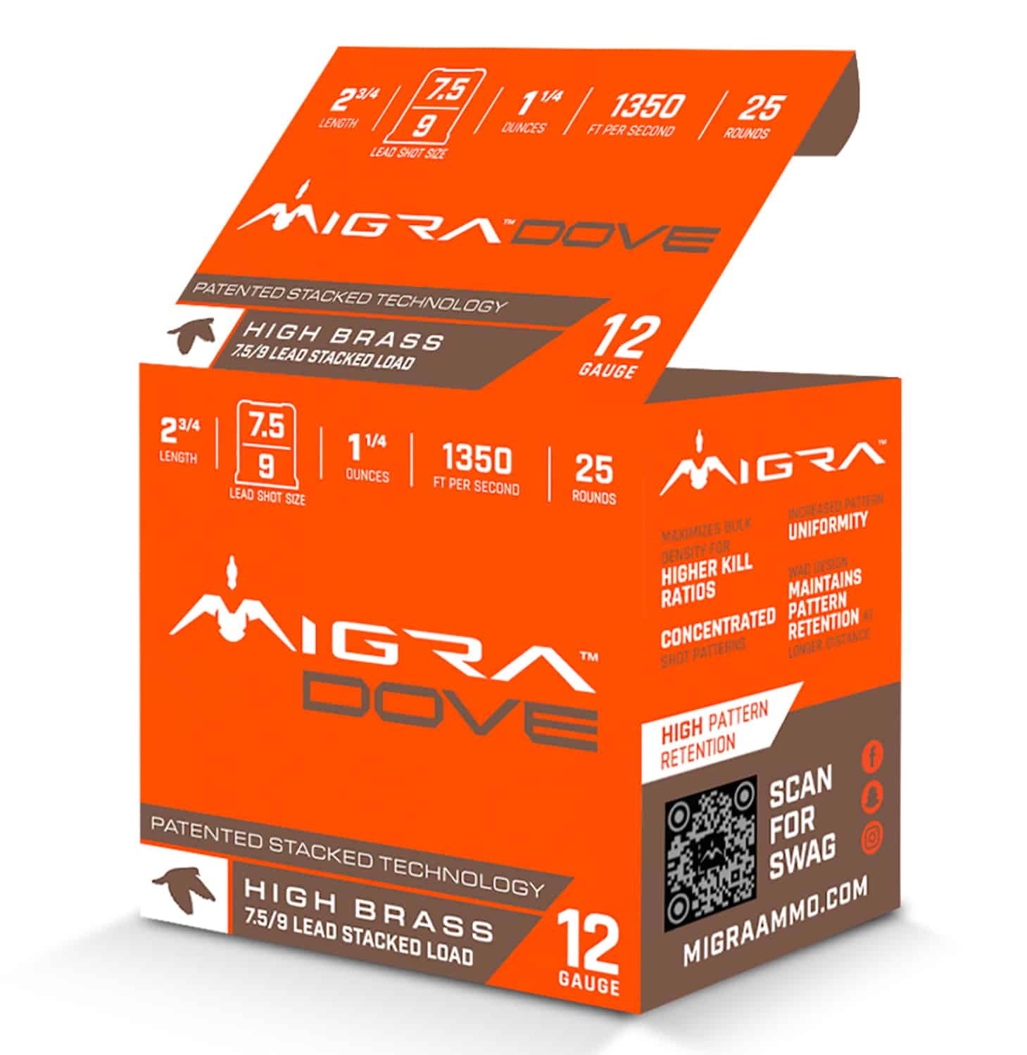 Migra Ammunitions M12UD75-9 Dove 12Gauge 2 3/4" 1 1/4oz 7.5/9Shot 25 Per Box/10 Case