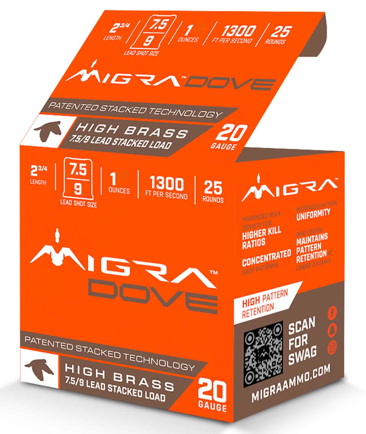 Migra Ammunitions M20LF7.59 Dove 20Gauge 2 3/4" 1oz 7.5/9Shot 25 Per Box/10 Case