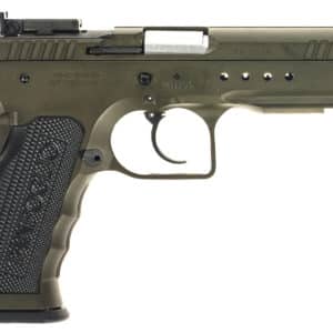 Tanfoglio Defiant Tactical Pro 9mm Luger 20+1 4.50" Stainless Threaded Barrel, Green Steel Optic Ready/Ported/Serrated Slide, Green Steel Frame w/Beavertail & Picatinny Rail, Black Polymer Grip