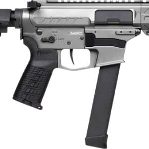 CMMG 99A290FTNG Banshee FE MkGs 9mm Luger 33+1 5" Black Nitride Threaded Barrel, M-LOK Handguard, Tungsten Cerakote Aluminum Receiver w/Picatinny Rail, Black Polymer CMMG RipBrace, CMMG Zeroed Grip