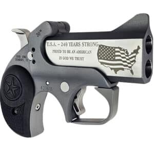 Bond Arms BA30TH-45LC/410 30th Anniversary Rough Series 45 Colt/410 Gauge 2 Shot 3" Engraved Matte Double Barrel Rough Matte Stainless Steel Frame Black Rubber Grips Right Hand