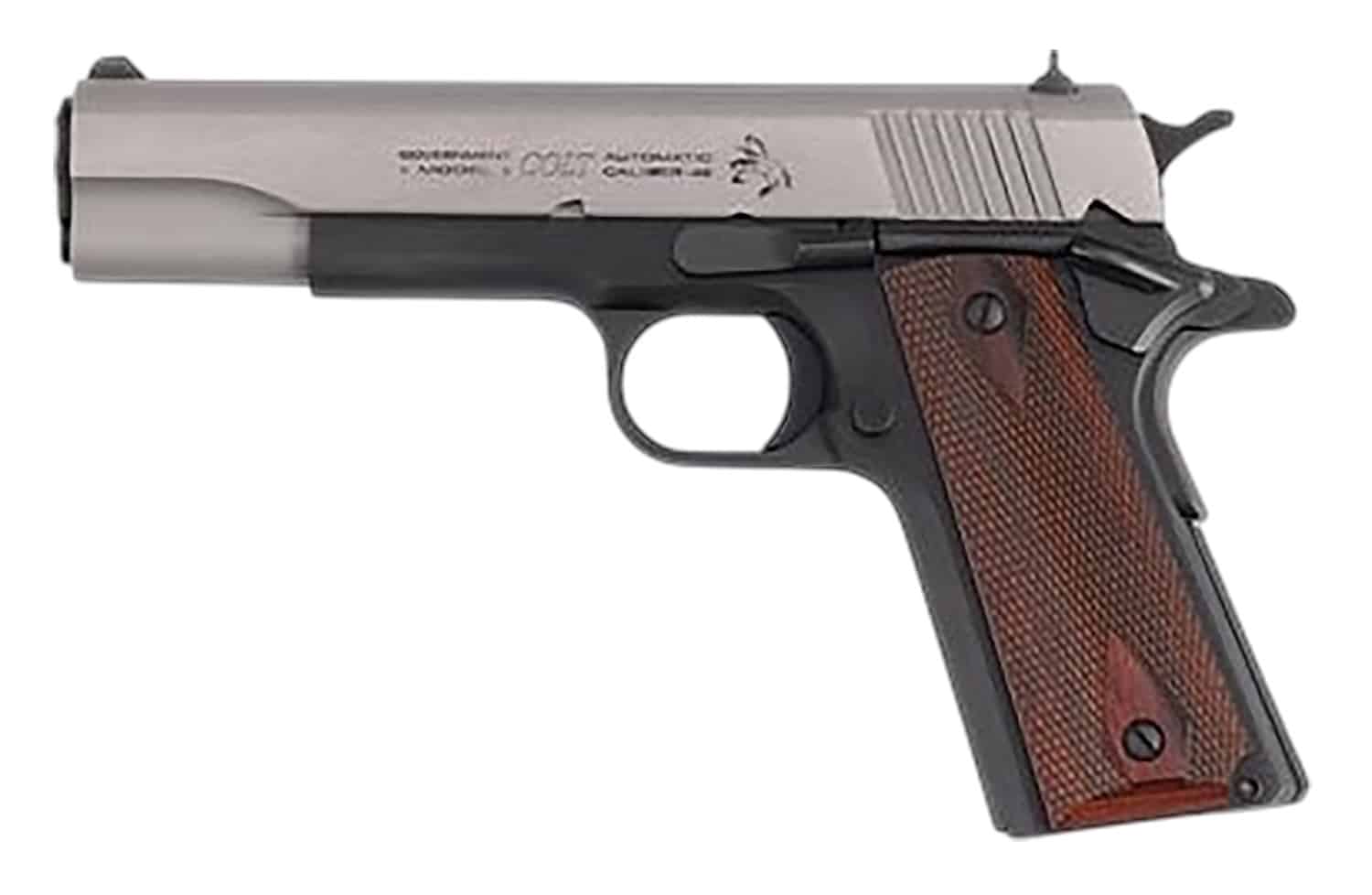 Colt Mfg O1911CTTE 1911 Government 45 ACP 8+1 5" Stainless Steel Serrated Slide, Matte Blued Steel Frame w/Beavertail, Double Diamond Checkered Wood Grip