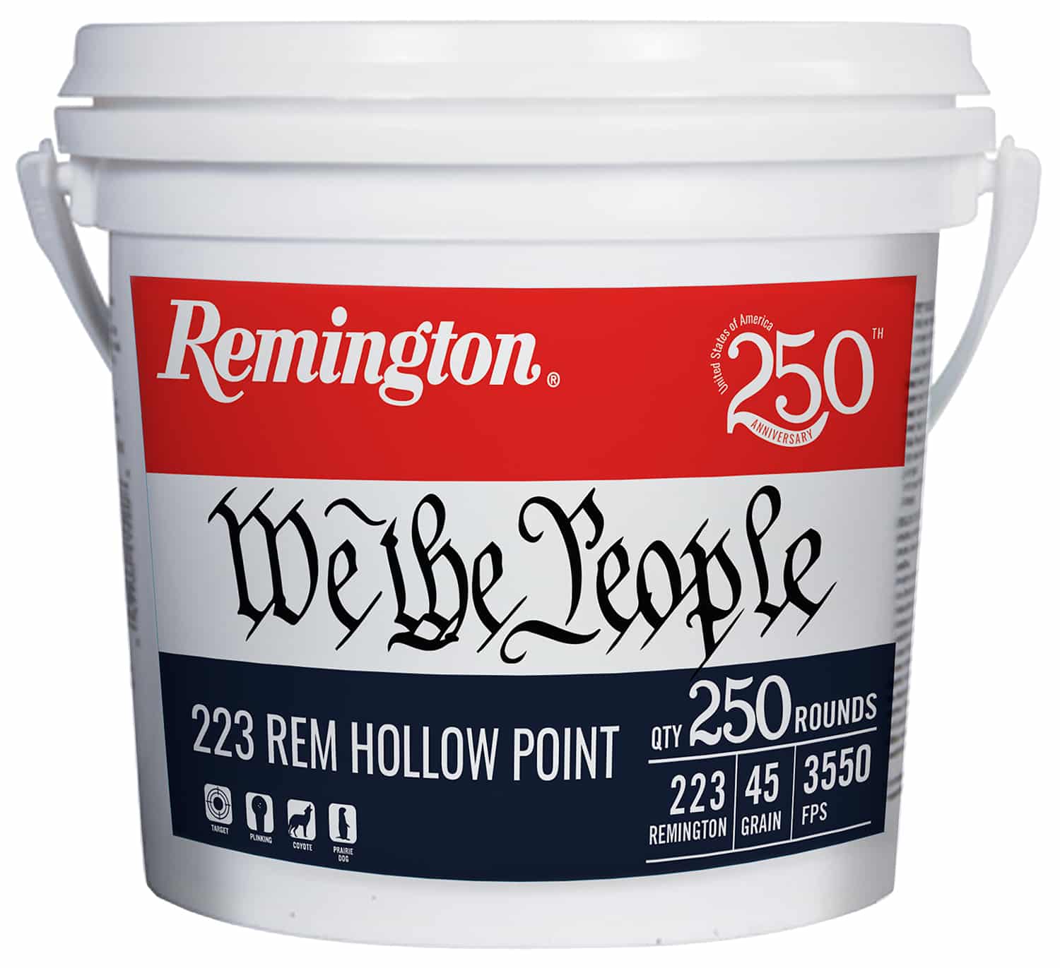 Remington Ammunition 21388 223Rem 55gr Full Metal Jacket 250 Per Box/4 Case